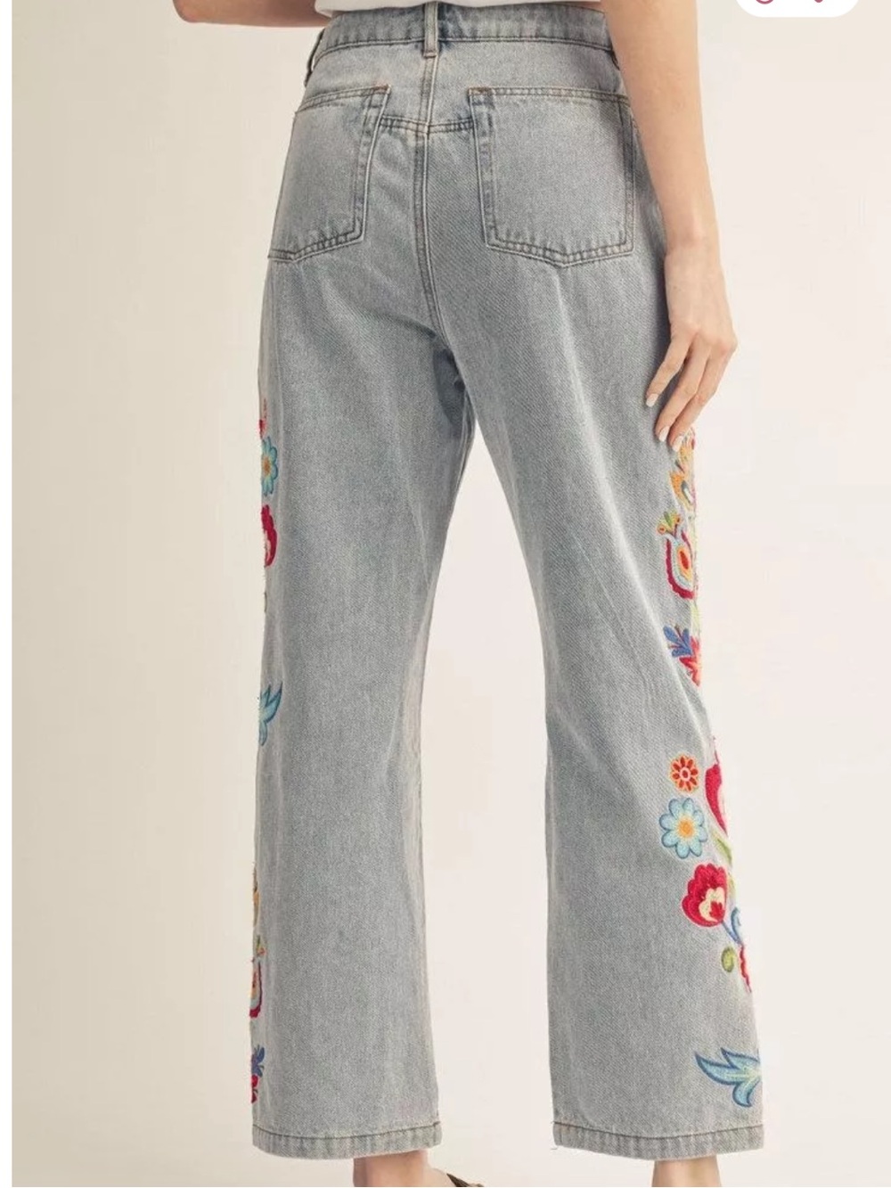 Jodifl Embroidered Floral Colorful Relaxed Fit Straight Leg Floral Denim - Picture 4 of 4